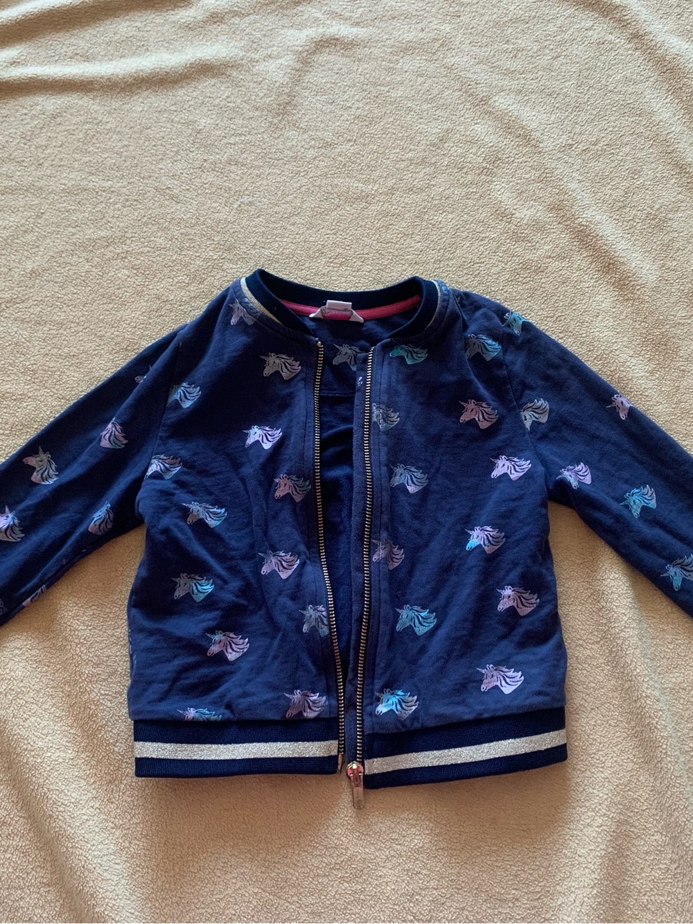 Monsoon Kids Navy Unicorn-Print Zip Jacket age 5-6